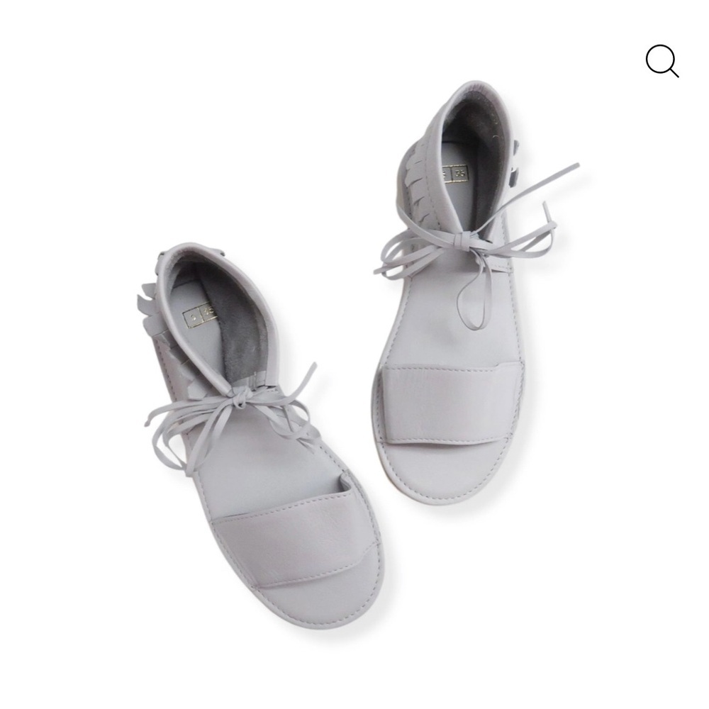 Chic Gray teen / women's boho fringe leather sandals